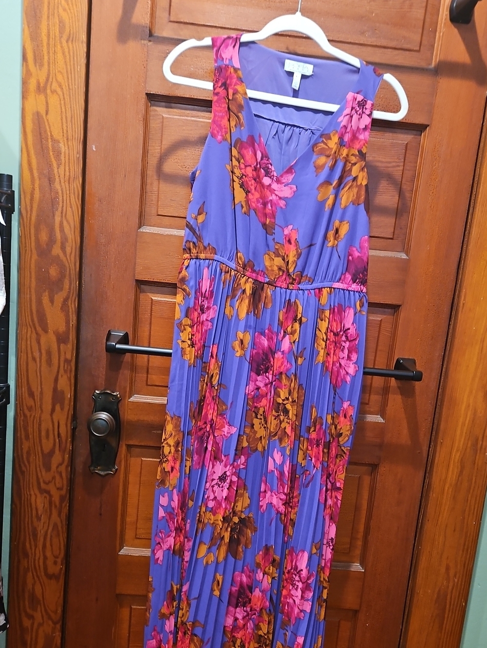 Women’s Purple Floral Midi Dress with Pink & Gold Accents